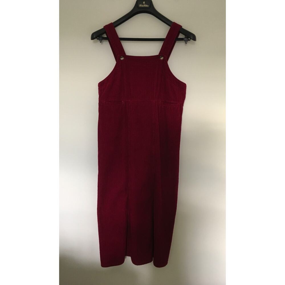 VTG 90s Fads Corduroy Jumper Dress Sz 8P Burgundy Square Neck Maxi Cottagecore